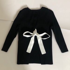 Maje 2 (S-M) Sweater Black Ribbed White Bow Crossover open back Excellent Condit